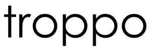 The word troppo is written in lowercase black, bold, rounded sans-serif letters on a white background, appealing to supporters with its friendly and accessible design.